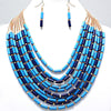 Multi-Color Bamboo Beads W/Gold Draped Bib Necklace & Earring Set Brand New*PWC
